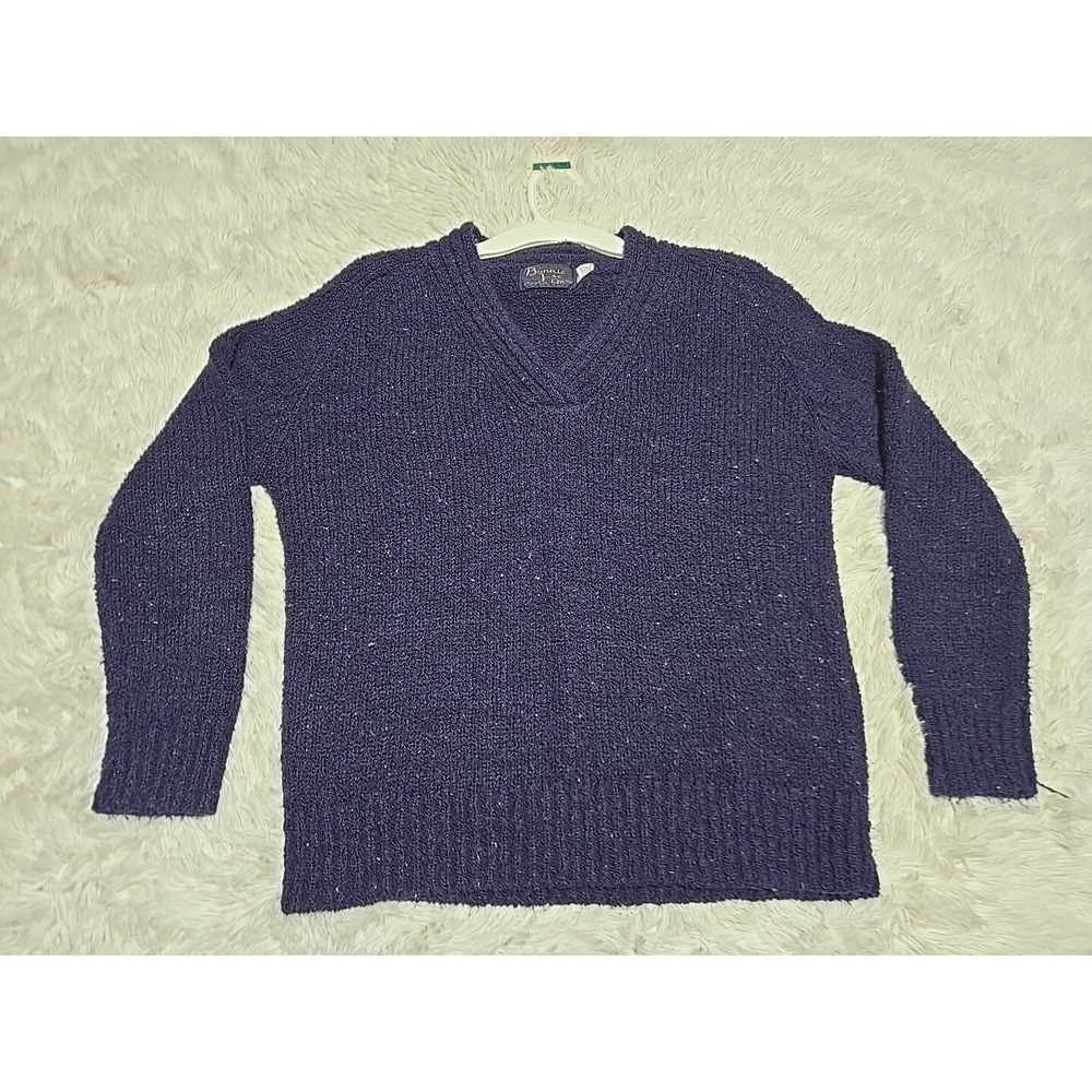 Vintage Bonnie Lee Leroy Knit Sweater Pile Womens 42‎ V-Neck Pullover Blue Knit